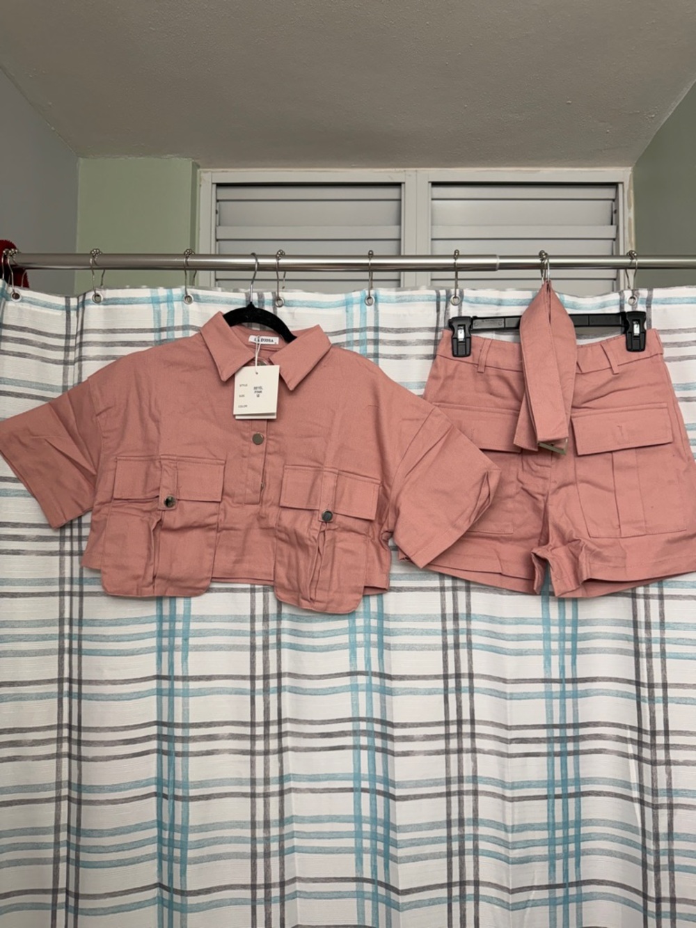 Dusty Rose Utility Crop Jacket & High-Waist Shorts Set